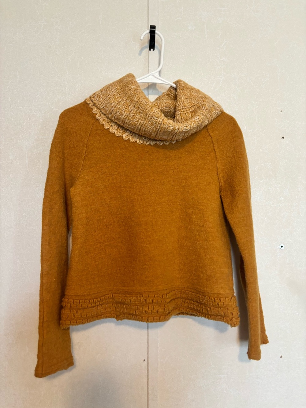 Sleeping on snow| Women's Mustard Cowl Neck Sweater | size XS